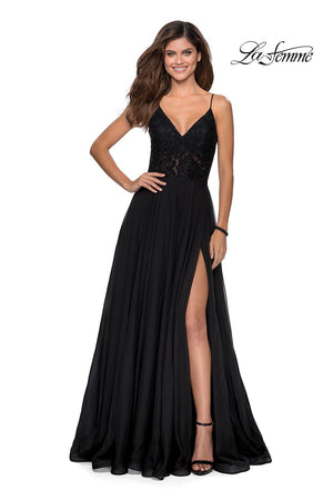 La Femme 28664 prom dress images.  La Femme 28664 is available in these colors: Black, Marine Blue, Pale Yellow, Wine.