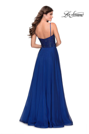 La Femme 28664 prom dress images.  La Femme 28664 is available in these colors: Black, Marine Blue, Pale Yellow, Wine.