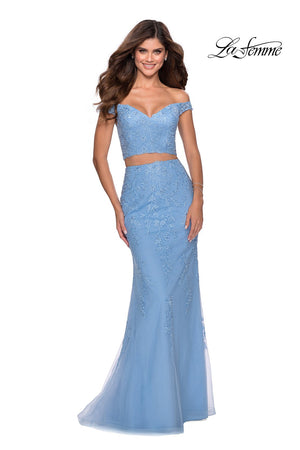 La Femme 28682 prom dress images.  La Femme 28682 is available in these colors: Cloud Blue.