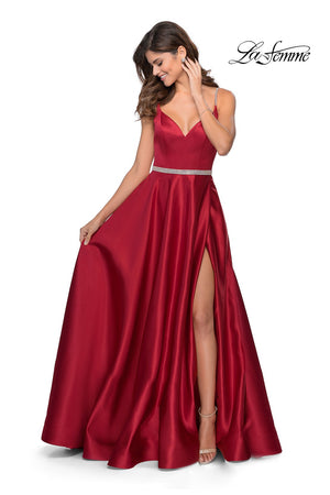La Femme 28695 prom dress images.  La Femme 28695 is available in these colors: Emerald, Red, Royal Blue.