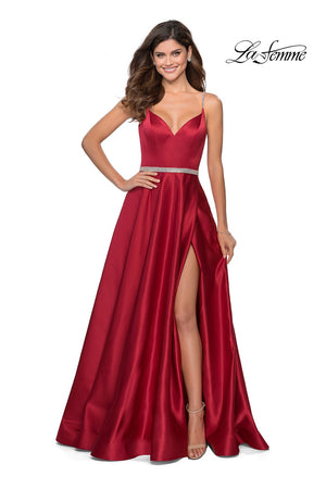 La Femme 28695 prom dress images.  La Femme 28695 is available in these colors: Emerald, Red, Royal Blue.