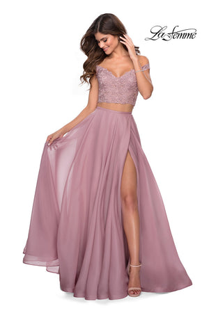 La Femme 28704 prom dress images.  La Femme 28704 is available in these colors: Mauve, Navy.