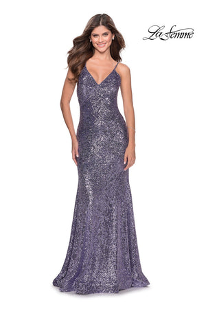 La Femme 28713 prom dress images.  La Femme 28713 is available in these colors: Lavender, Silver.