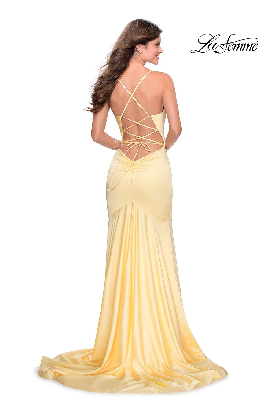 La Femme 28720 prom dress images.  La Femme 28720 is available in these colors: Black, Emerald, Navy, Pale Yellow, Red.