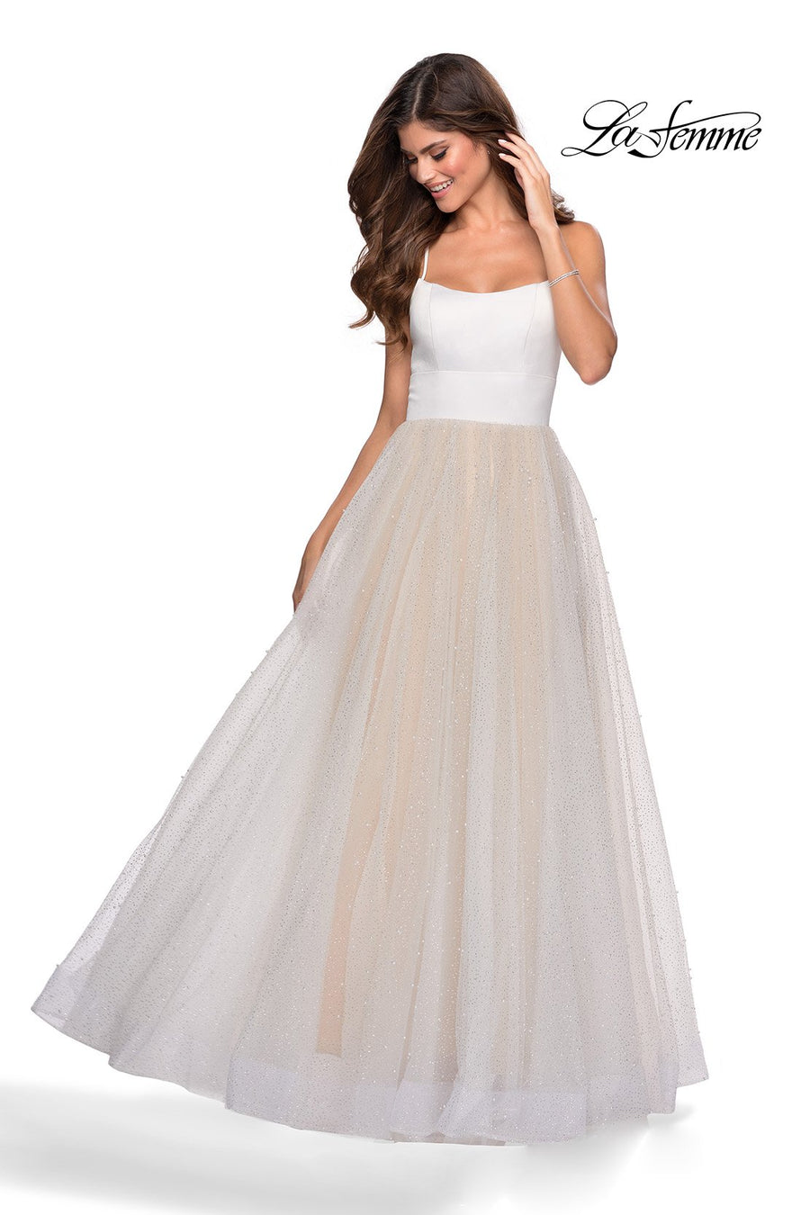 La Femme 28764 prom dress images.  La Femme 28764 is available in these colors: White.