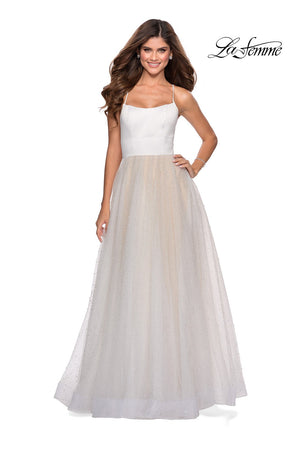 La Femme 28764 prom dress images.  La Femme 28764 is available in these colors: White.