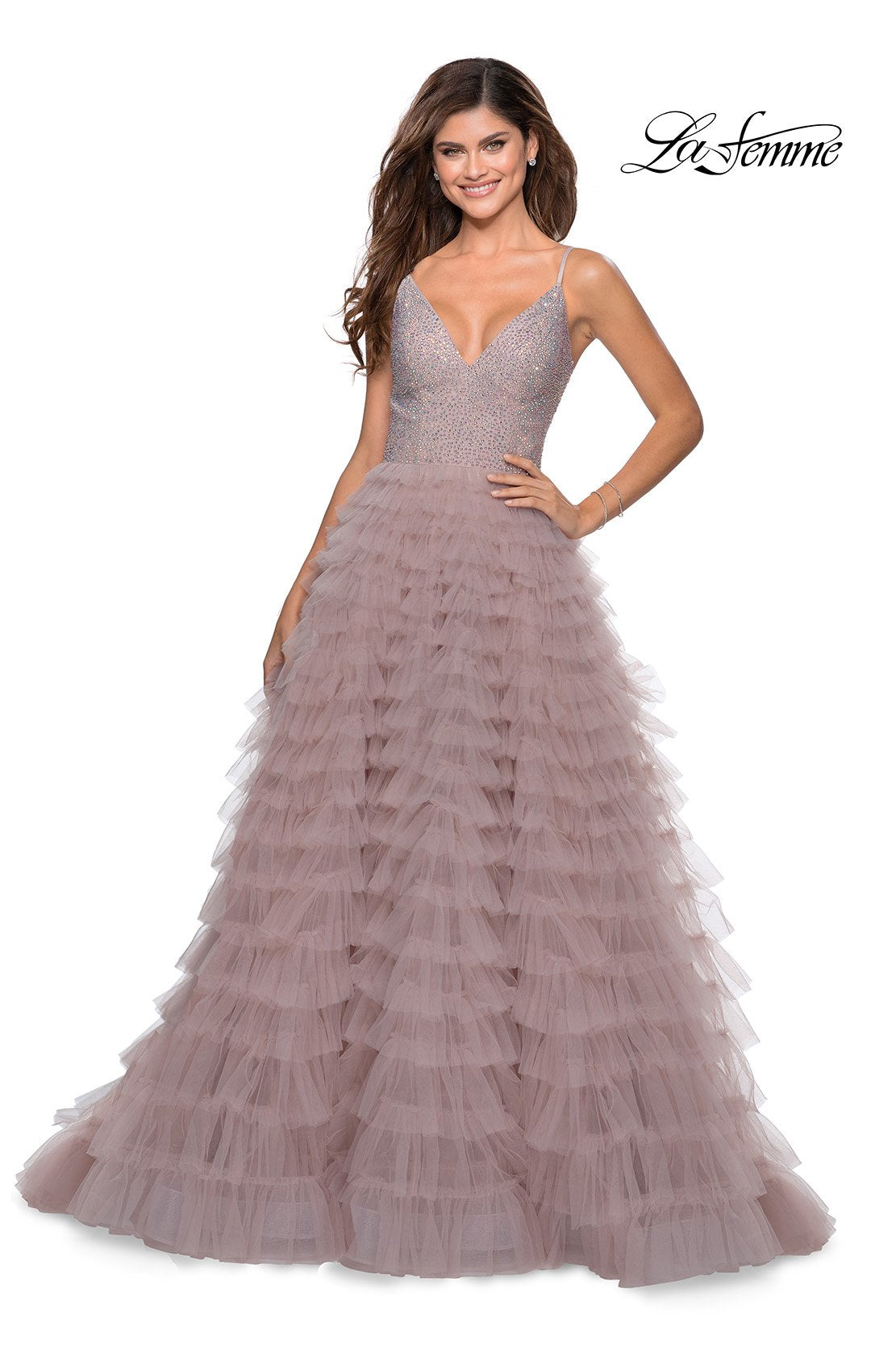 La Femme 28788 prom dress images.  La Femme 28788 is available in these colors: Lilac Mist, Mauve, Navy.