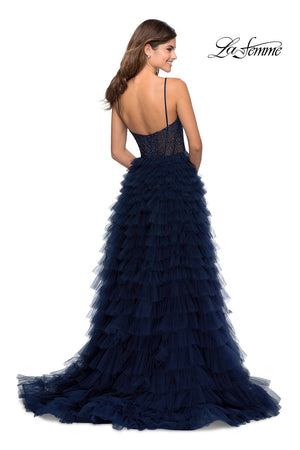 La Femme 28788 prom dress images.  La Femme 28788 is available in these colors: Lilac Mist, Mauve, Navy.