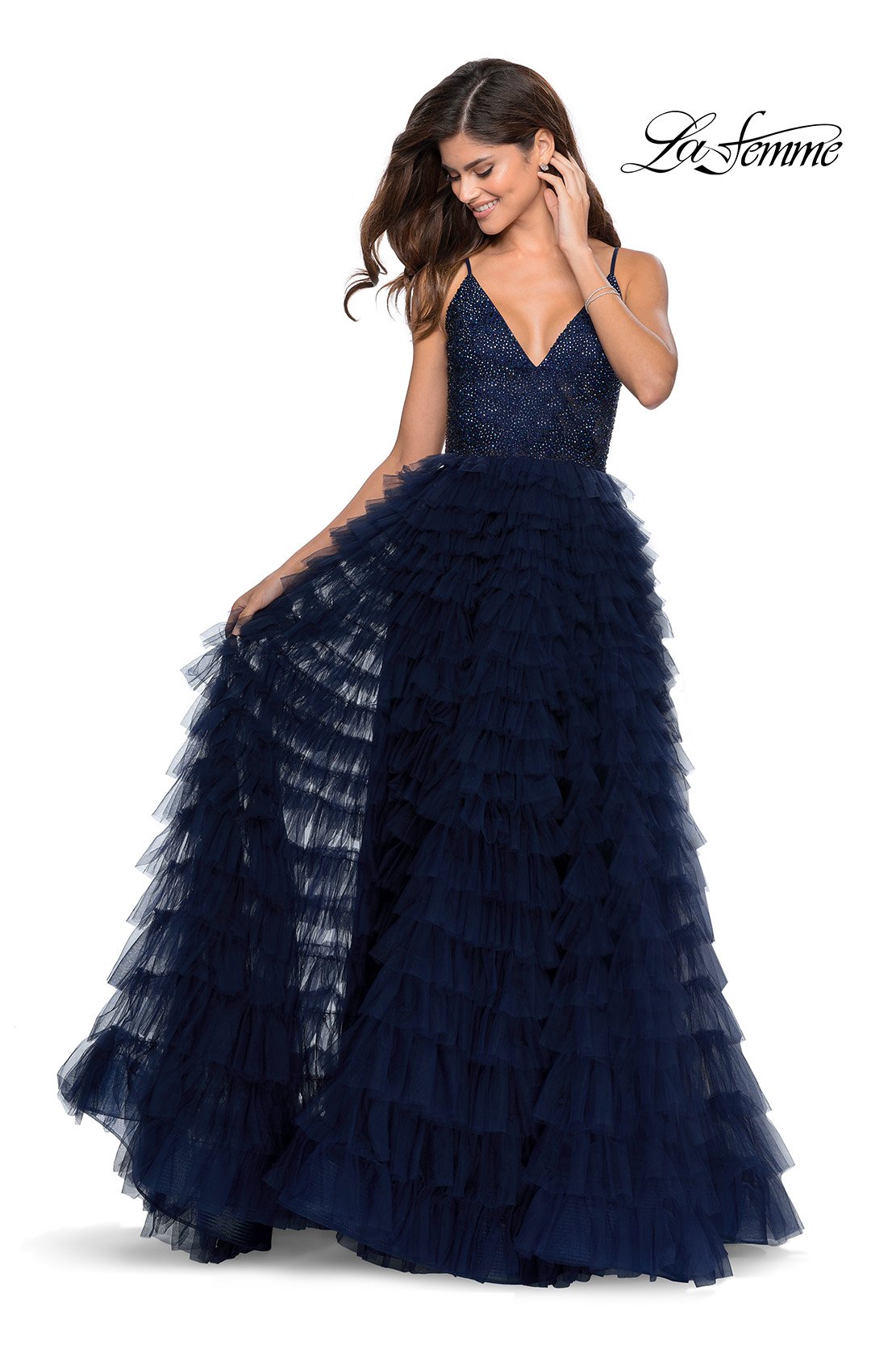 La Femme 28788 prom dress images.  La Femme 28788 is available in these colors: Lilac Mist, Mauve, Navy.
