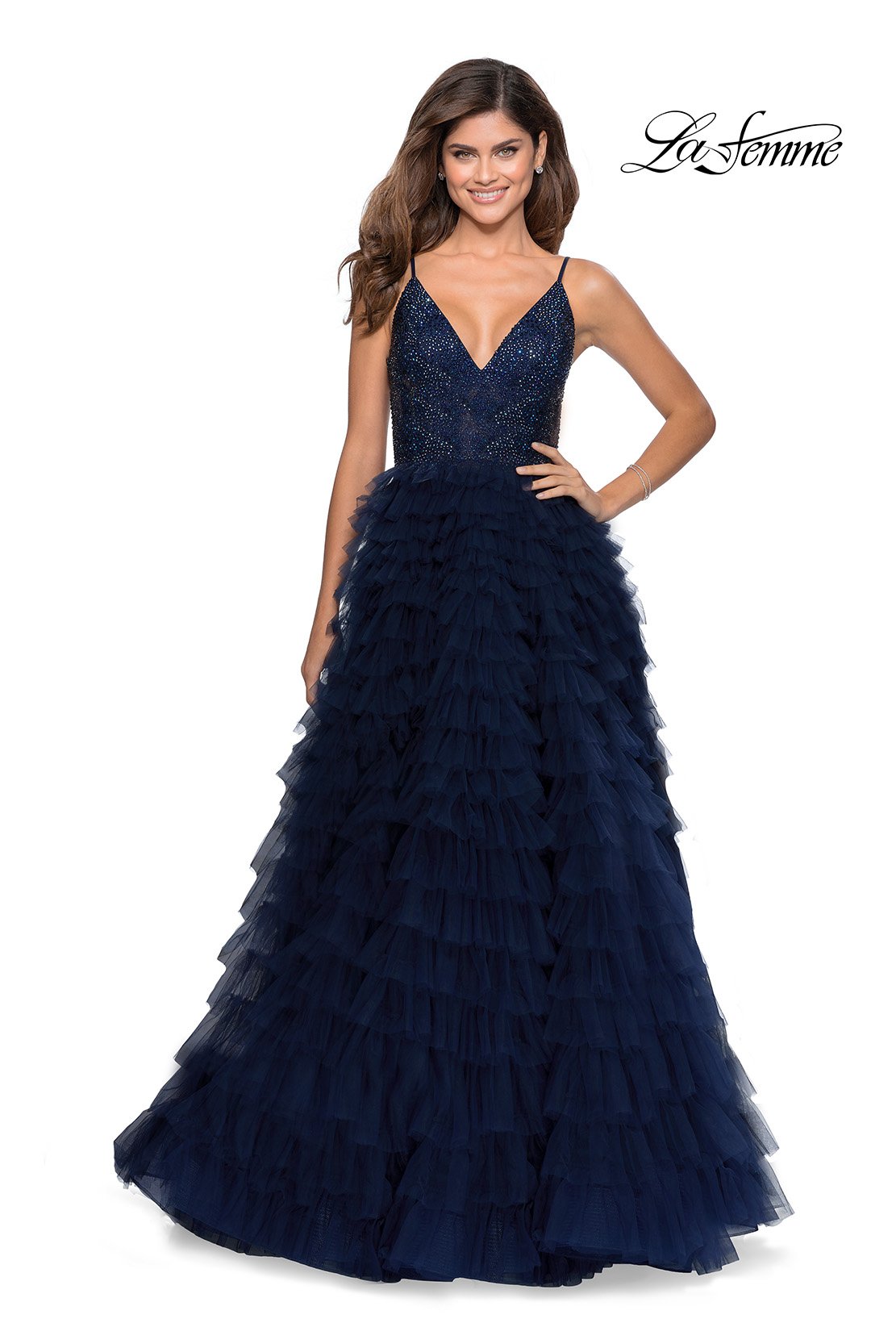 La Femme 28788 prom dress images.  La Femme 28788 is available in these colors: Lilac Mist, Mauve, Navy.