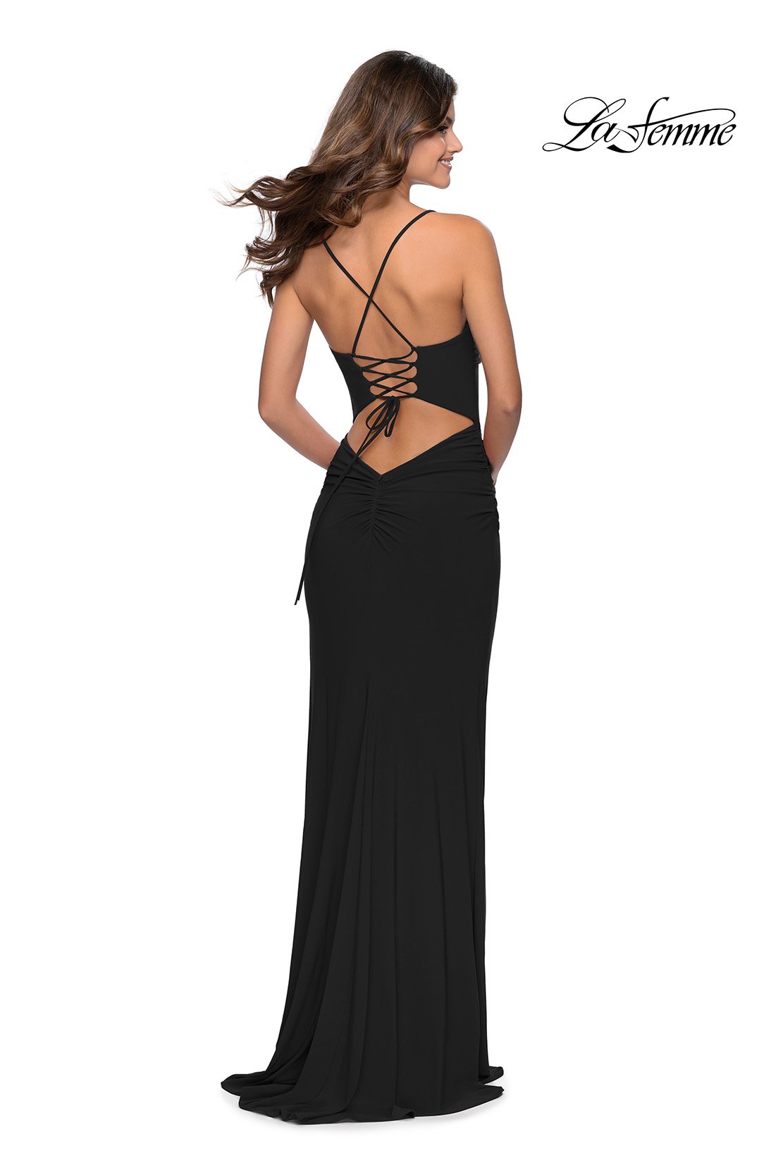 La Femme 28792 prom dress images.  La Femme 28792 is available in these colors: Black, Red.