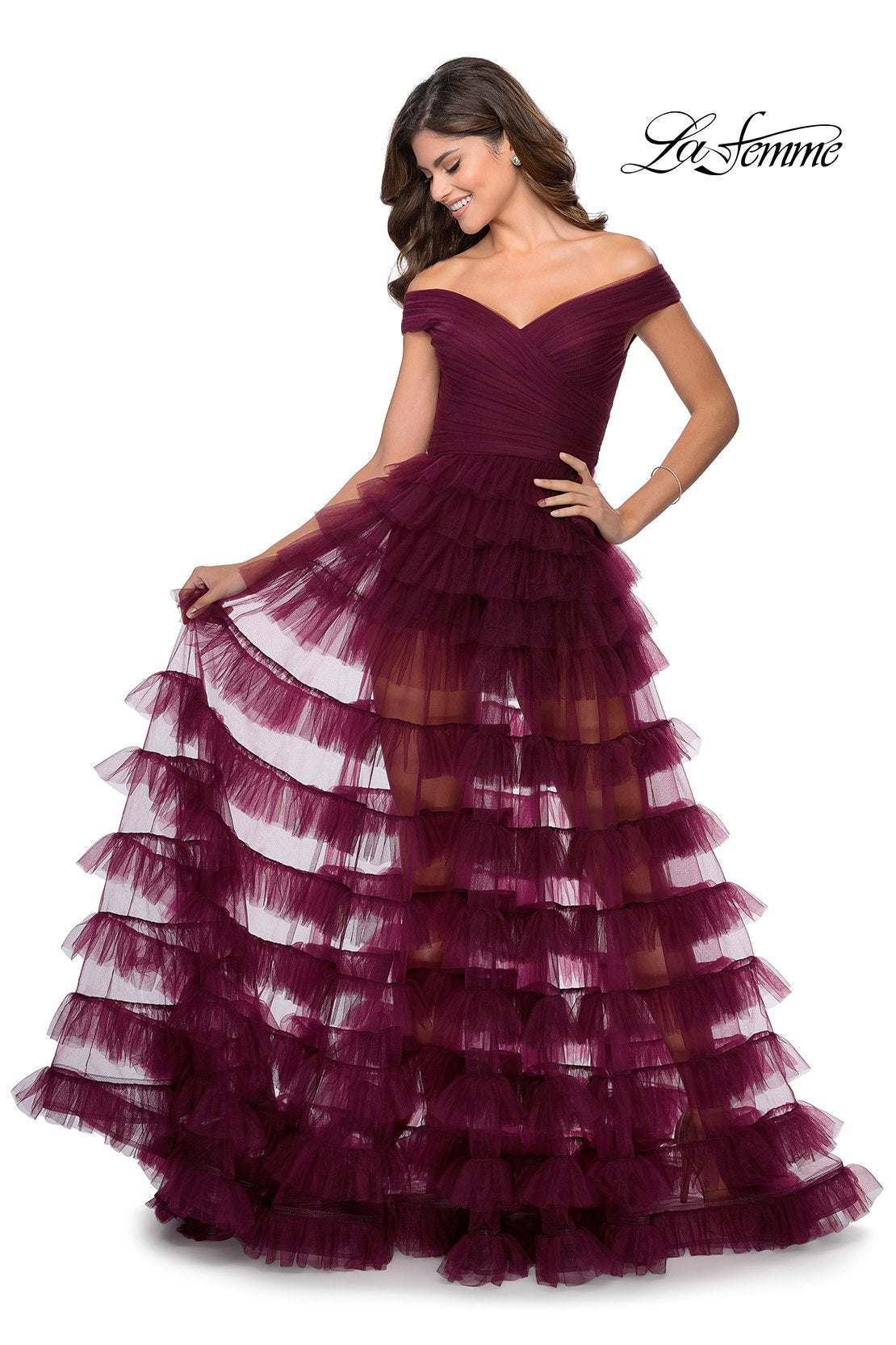 La Femme 28804 prom dress images.  La Femme 28804 is available in these colors: Black, Dark Berry.
