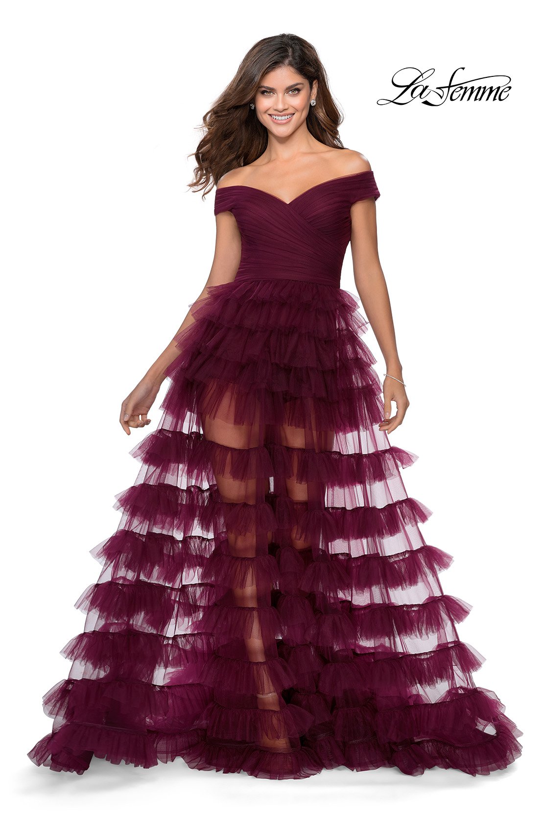 La Femme 28804 prom dress images.  La Femme 28804 is available in these colors: Black, Dark Berry.