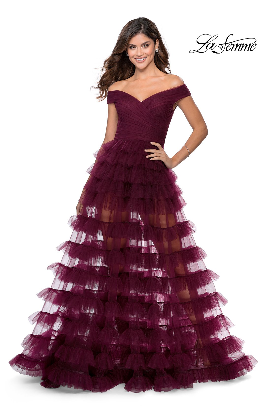 La Femme 28804 prom dress images.  La Femme 28804 is available in these colors: Black, Dark Berry.