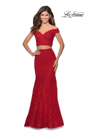 La Femme 28816 prom dress images.  La Femme 28816 is available in these colors: Red.