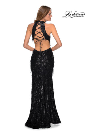 La Femme 28819 prom dress images.  La Femme 28819 is available in these colors: Black, Silver.