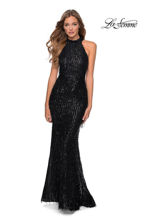 La Femme 28819 prom dress images.  La Femme 28819 is available in these colors: Black, Silver.