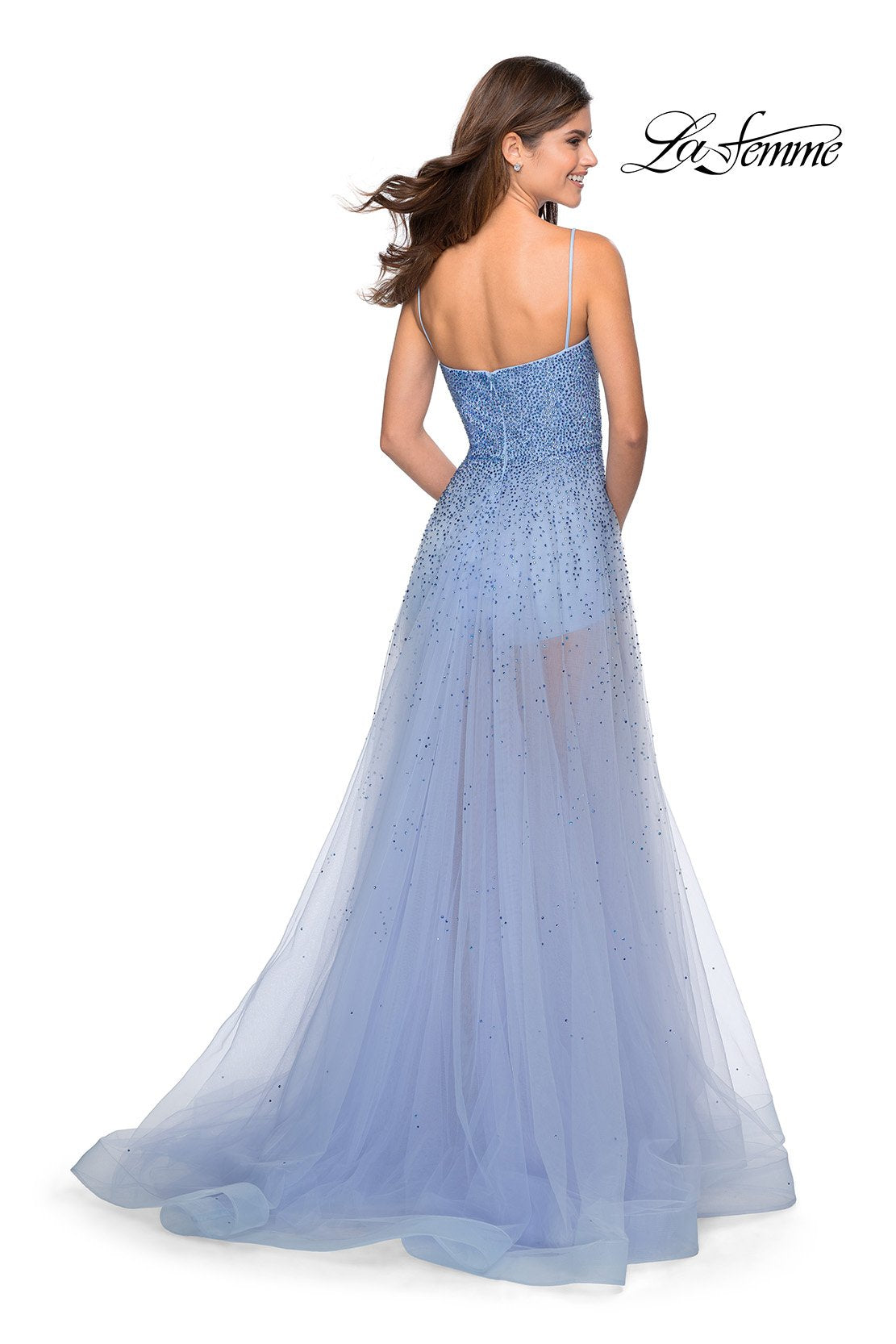 La Femme 28902 prom dress images.  La Femme 28902 is available in these colors: Lilac Mist, Mint, Nude.