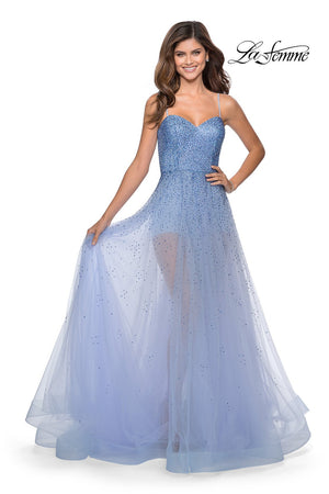 La Femme 28902 prom dress images.  La Femme 28902 is available in these colors: Lilac Mist, Mint, Nude.