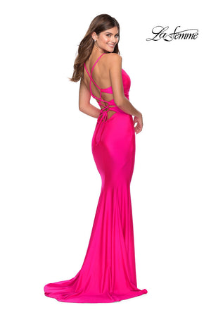La Femme 28905 prom dress images.  La Femme 28905 is available in these colors: Neon Pink, Neon Yellow.