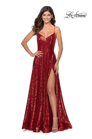 La Femme 28909 prom dress images.  La Femme 28909 is available in these colors: Emerald, Red, Royal Blue.
