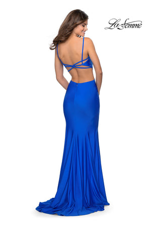 La Femme 28930 prom dress images.  La Femme 28930 is available in these colors: Red, Royal Blue.