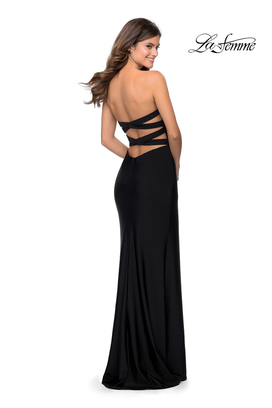 La Femme 28944 prom dress images.  La Femme 28944 is available in these colors: Black, Neon Coral.