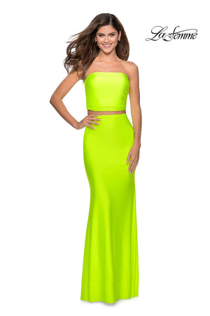 La Femme 28972 prom dress images.  La Femme 28972 is available in these colors: Neon Green, Neon Pink, Neon Yellow.