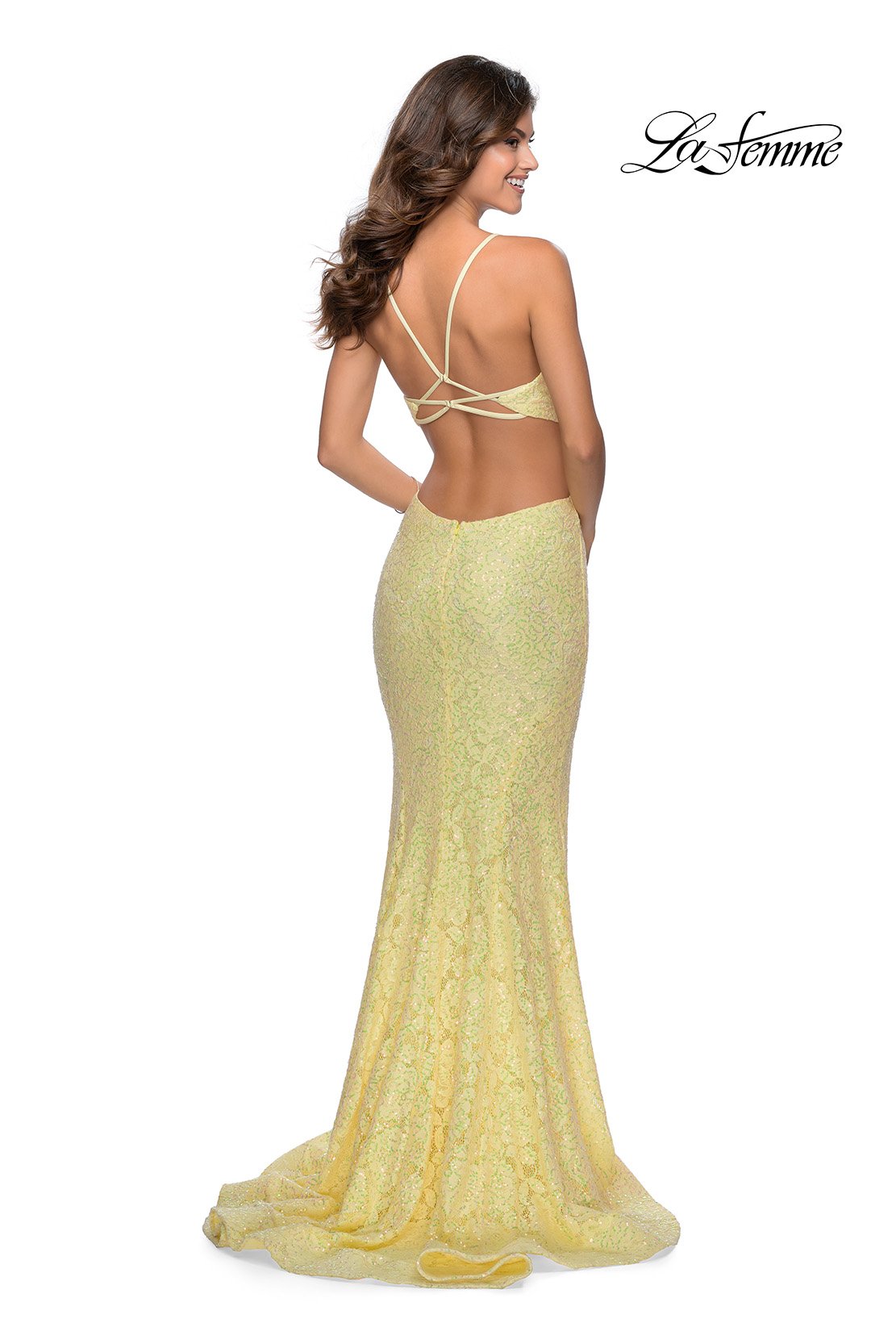 La Femme 28983 prom dress images.  La Femme 28983 is available in these colors: Mint, Pale Yellow, Peach.