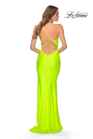 La Femme 29020 prom dress images.  La Femme 29020 is available in these colors: Neon Coral, Neon Pink, Neon Yellow.