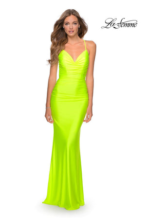 La Femme 29020 prom dress images.  La Femme 29020 is available in these colors: Neon Coral, Neon Pink, Neon Yellow.