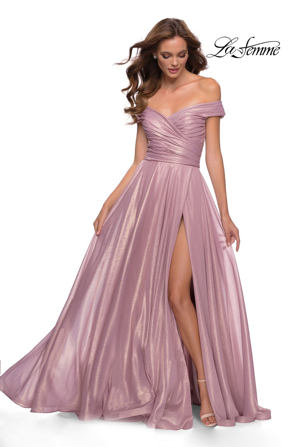 Purple metallic sale prom dress