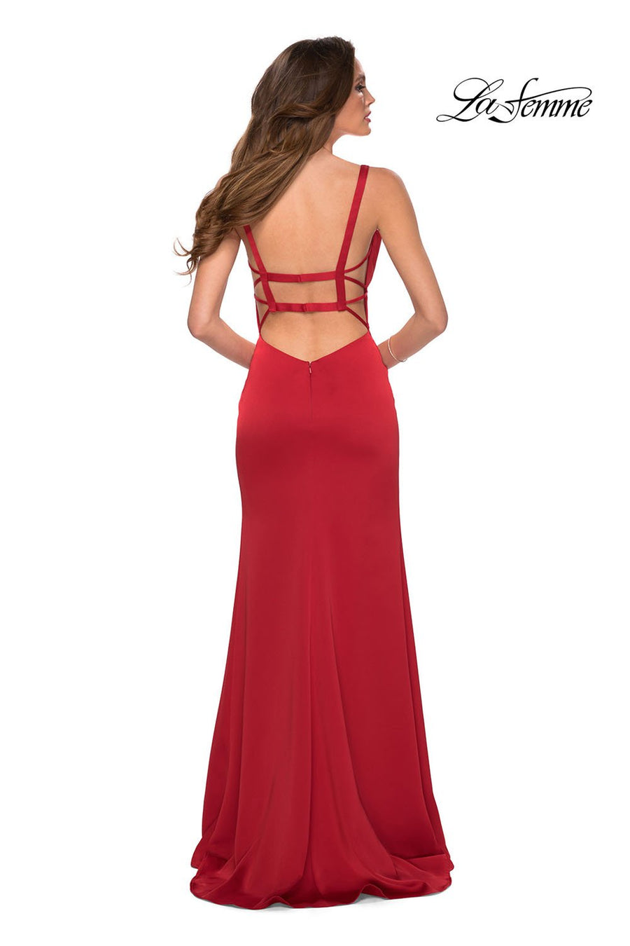 La Femme 29349 prom dress images.  La Femme 29349 is available in these colors: Red.