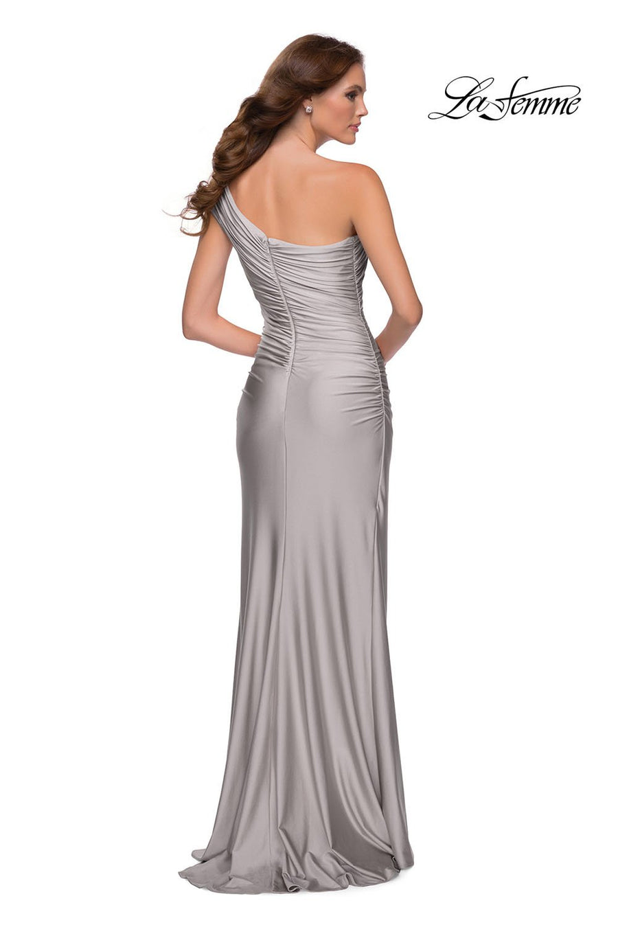La Femme 29619 prom dress images.  La Femme 29619 is available in these colors: Black, Mauve, Navy, Silver.