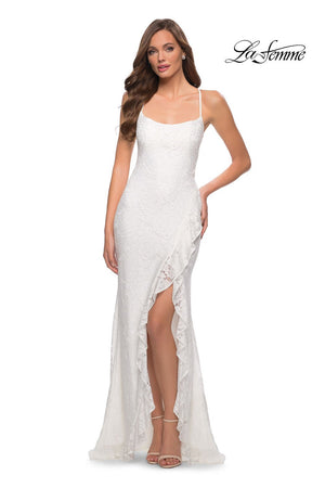 La Femme 29650 prom dress images.  La Femme 29650 is available in these colors: Black, Red, Royal Blue, White.