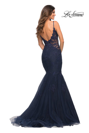 La Femme 29680 prom dress images.  La Femme 29680 is available in these colors: Burgundy, Dark Emerald, Navy.