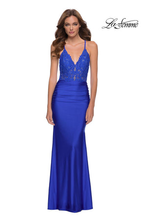La Femme 29688 prom dress images.  La Femme 29688 is available in these colors: Pale Yellow, Royal Blue.