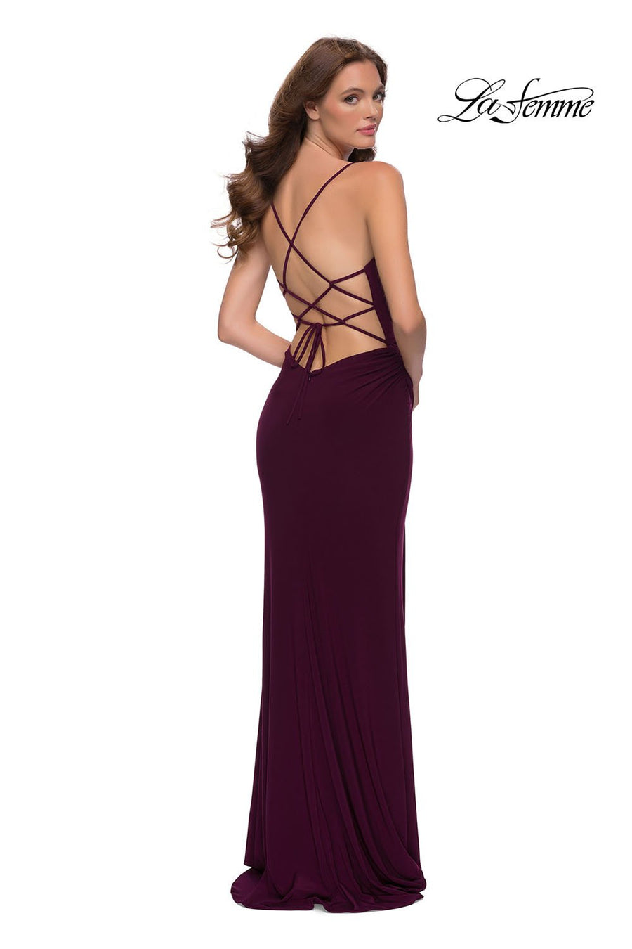 La Femme 29697 prom dress images.  La Femme 29697 is available in these colors: Dark Berry, Royal Blue.