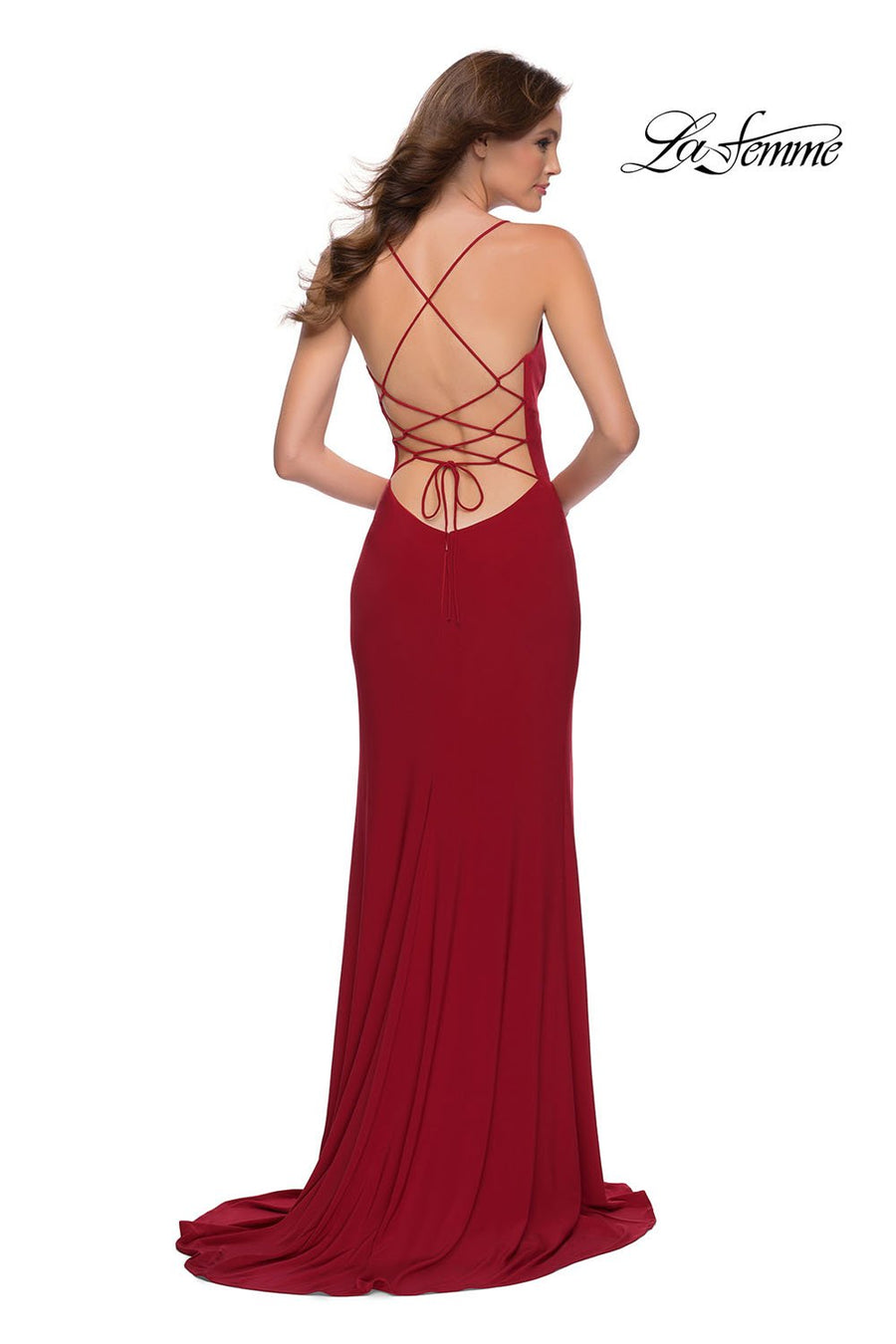 La Femme 29708 prom dress images.  La Femme 29708 is available in these colors: Black, Dark Emerald, Red.