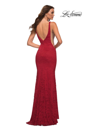 La Femme 29732 prom dress images.  La Femme 29732 is available in these colors: Black, Dark Emerald, Red, Royal Blue.