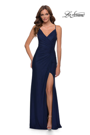 La Femme 29736 prom dress images.  La Femme 29736 is available in these colors: Navy.