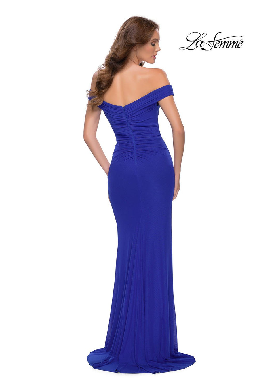 La Femme 29756 prom dress images.  La Femme 29756 is available in these colors: Black, Dark Emerald, Royal Blue.
