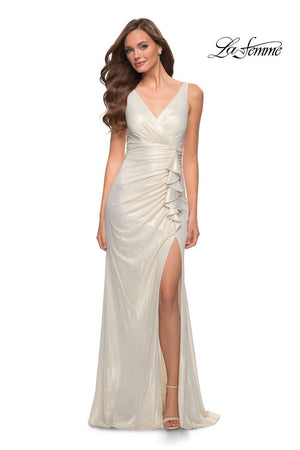La Femme 29759 prom dress images.  La Femme 29759 is available in these colors: Navy, White Gold.