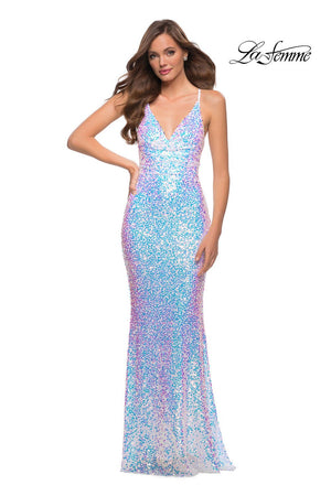 La Femme 29871 prom dress images.  La Femme 29871 is available in these colors: Light Blue, White.