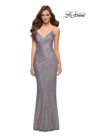 La Femme 29895 prom dress images.  La Femme 29895 is available in these colors: Silver.