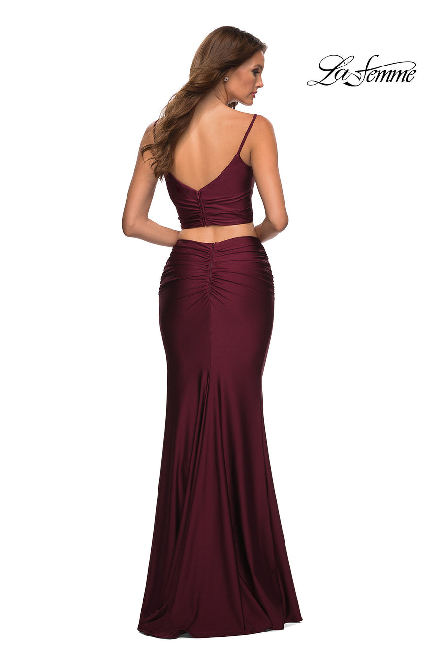 La Femme 29904 prom dress images.  La Femme 29904 is available in these colors: Dark Berry.
