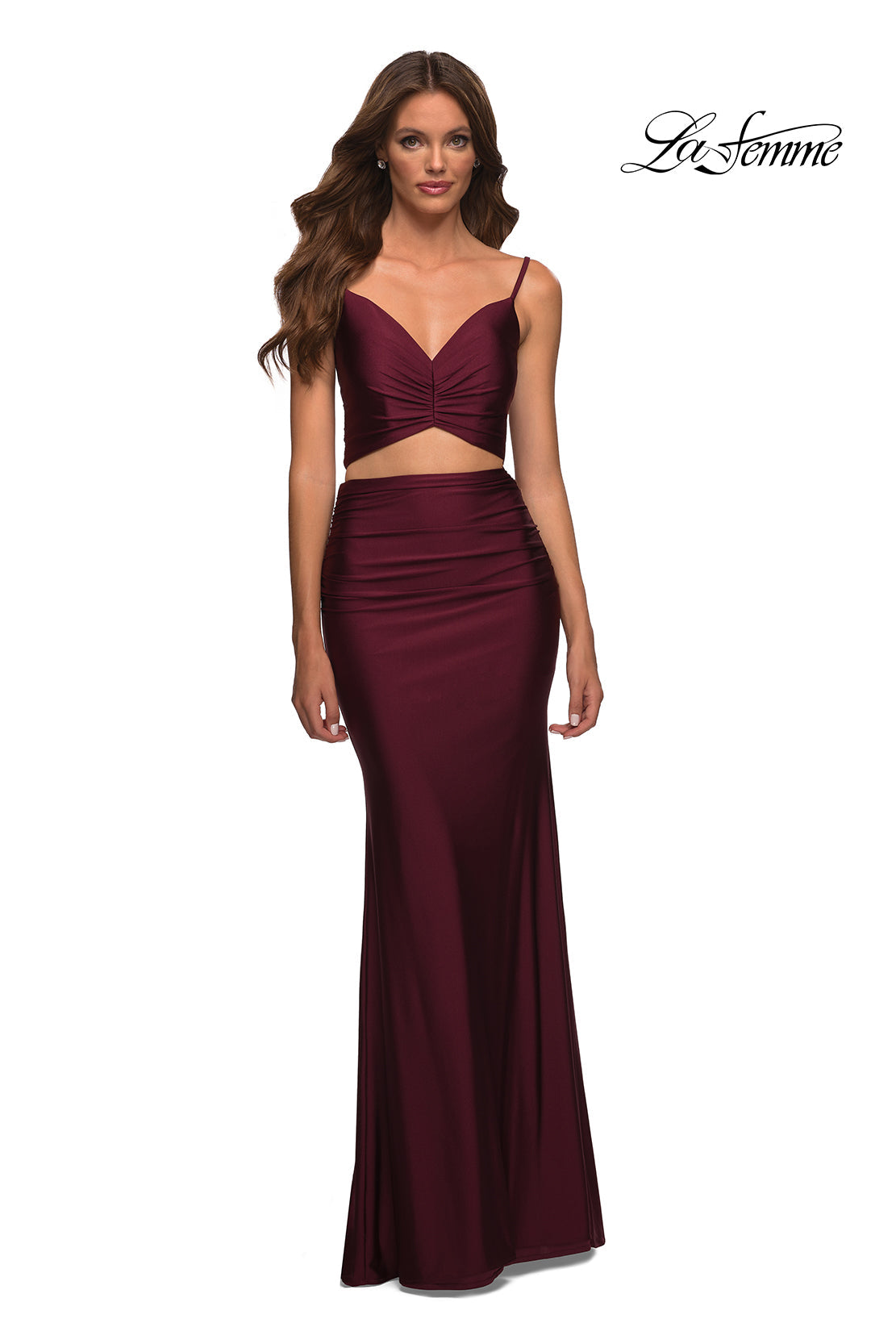 La Femme 29904 prom dress images.  La Femme 29904 is available in these colors: Dark Berry.