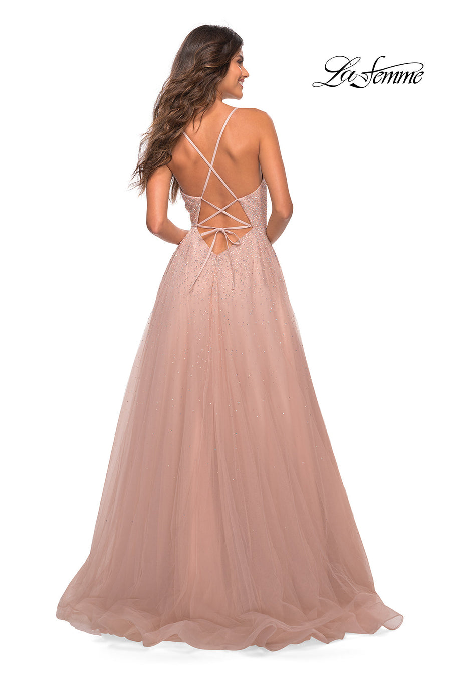 La Femme 29920 prom dress images.  La Femme 29920 is available in these colors: Mauve, Royal Blue.