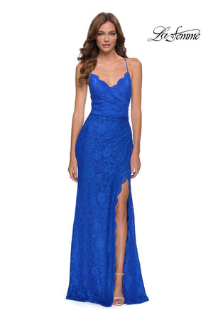 La Femme 29939 prom dress images.  La Femme 29939 is available in these colors: Ivory, Red, Royal Blue.