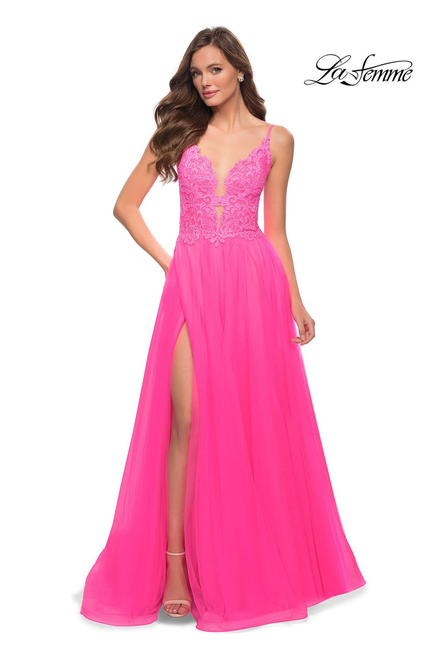La Femme 29964 prom dress images.  La Femme 29964 is available in these colors: Neon Pink.